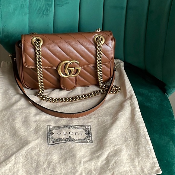 Gucci Handbags - GUCCI Matelasse Diagonal Mini GG Marmont Shoulder Bag